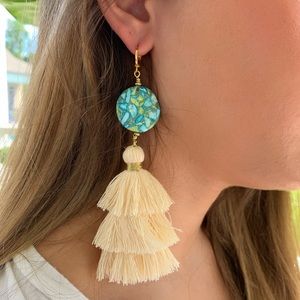 Handmade Turquoise & cream Tassel earrings NWT